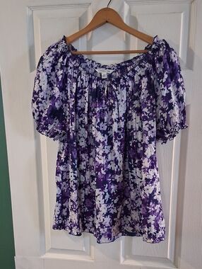 croft & barrow Purple and White Floral Off-Shoulder Blouse